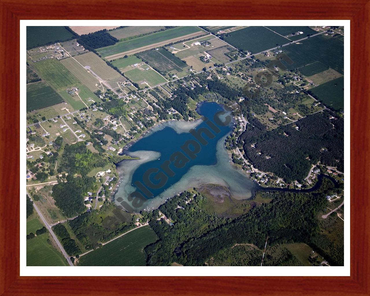 Aerial image of [5435] Cobb Lake in Barry, MI with Cherry Wood frame