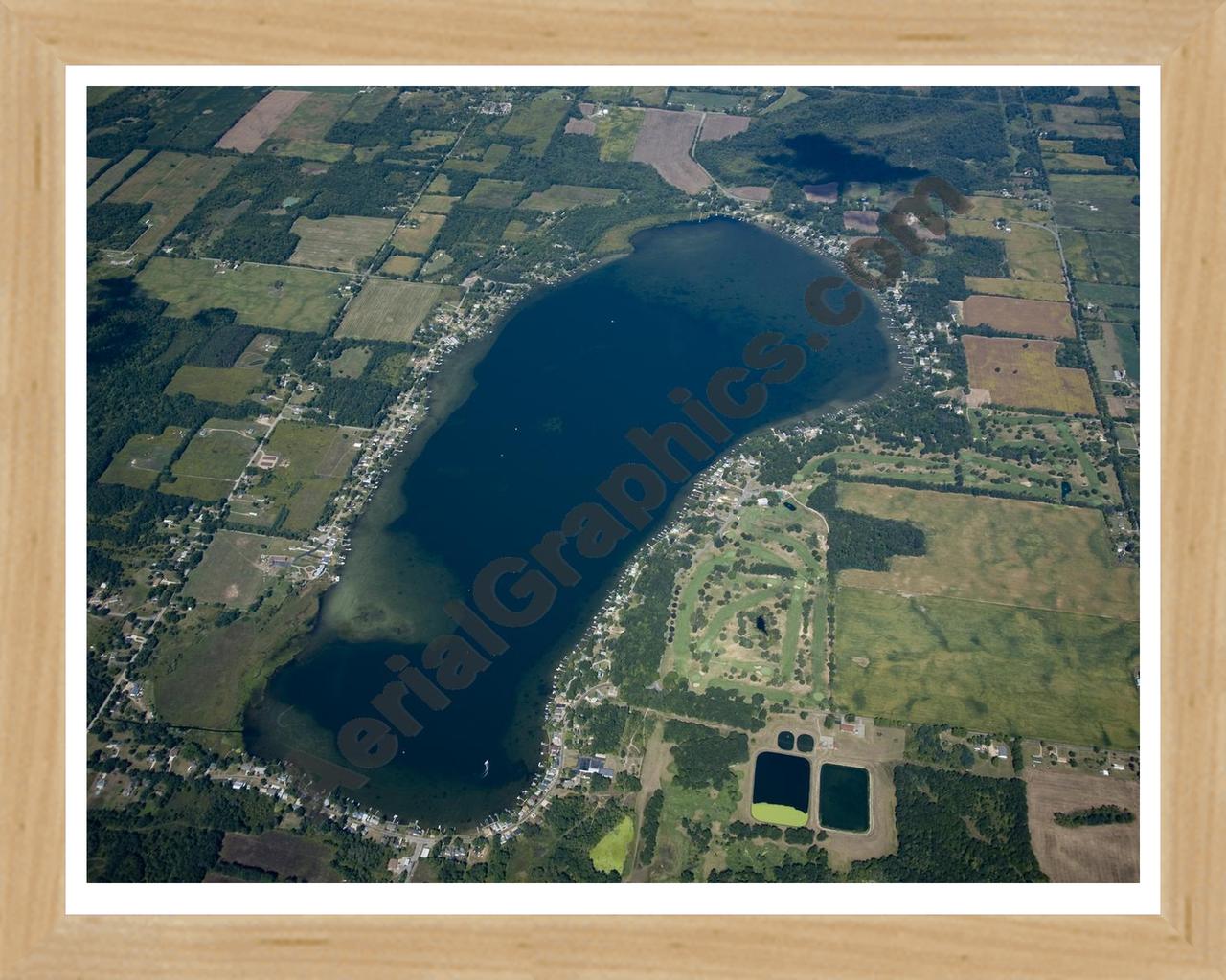 Aerial image of [5475] Duck Lake in Calhoun, MI with Natural Wood frame