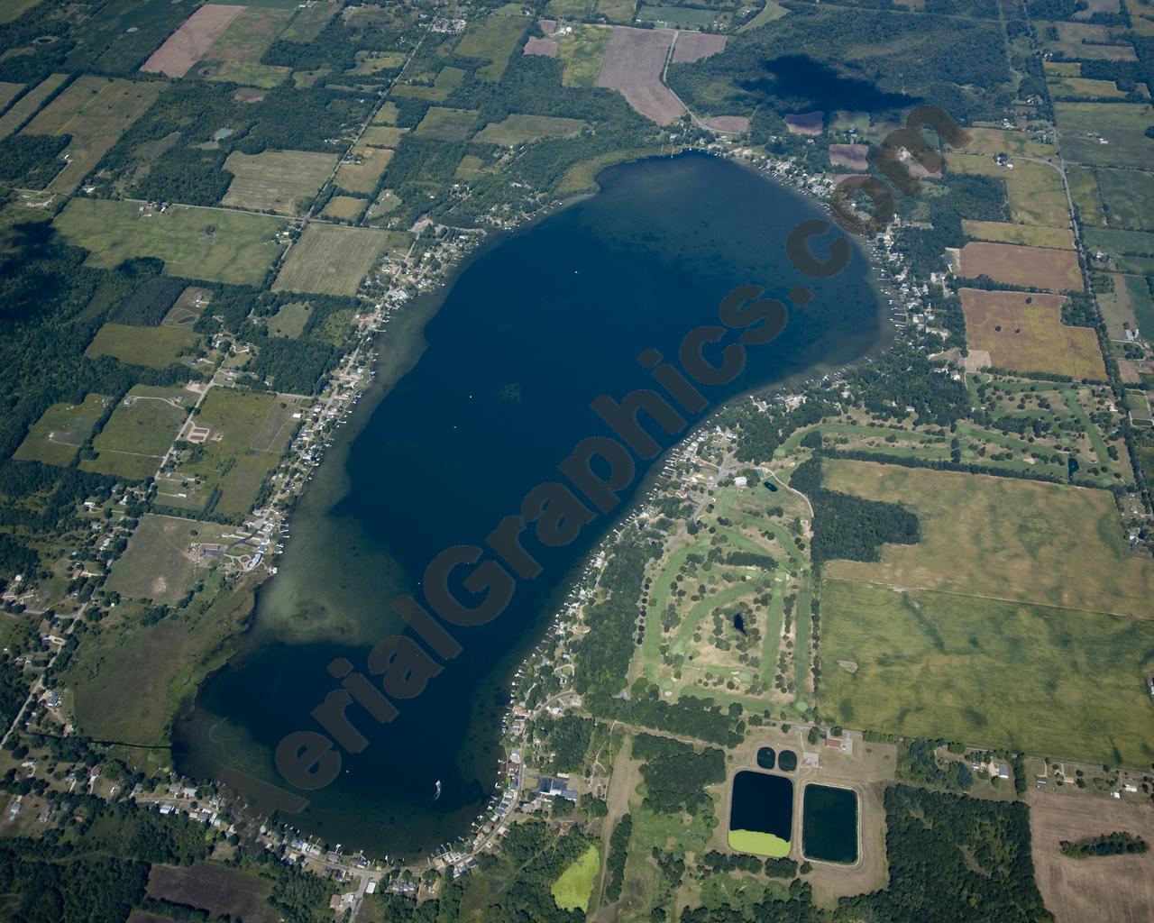 Aerial image of [5475] Duck Lake in Calhoun, MI with Canvas Wrap frame