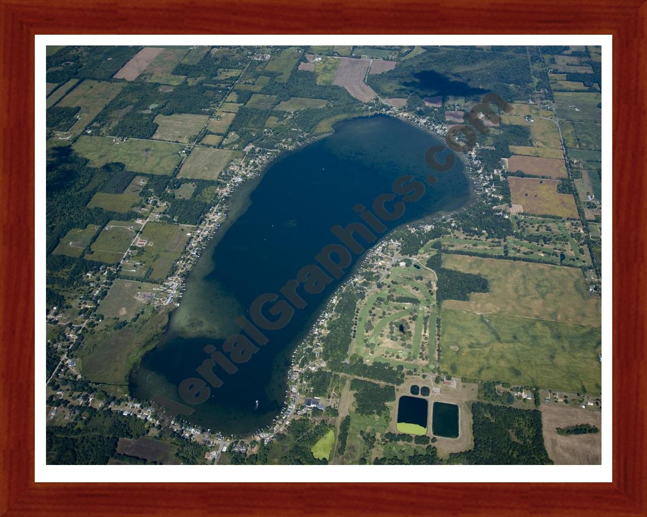 Aerial image of [5475] Duck Lake in Calhoun, MI with Cherry Wood frame