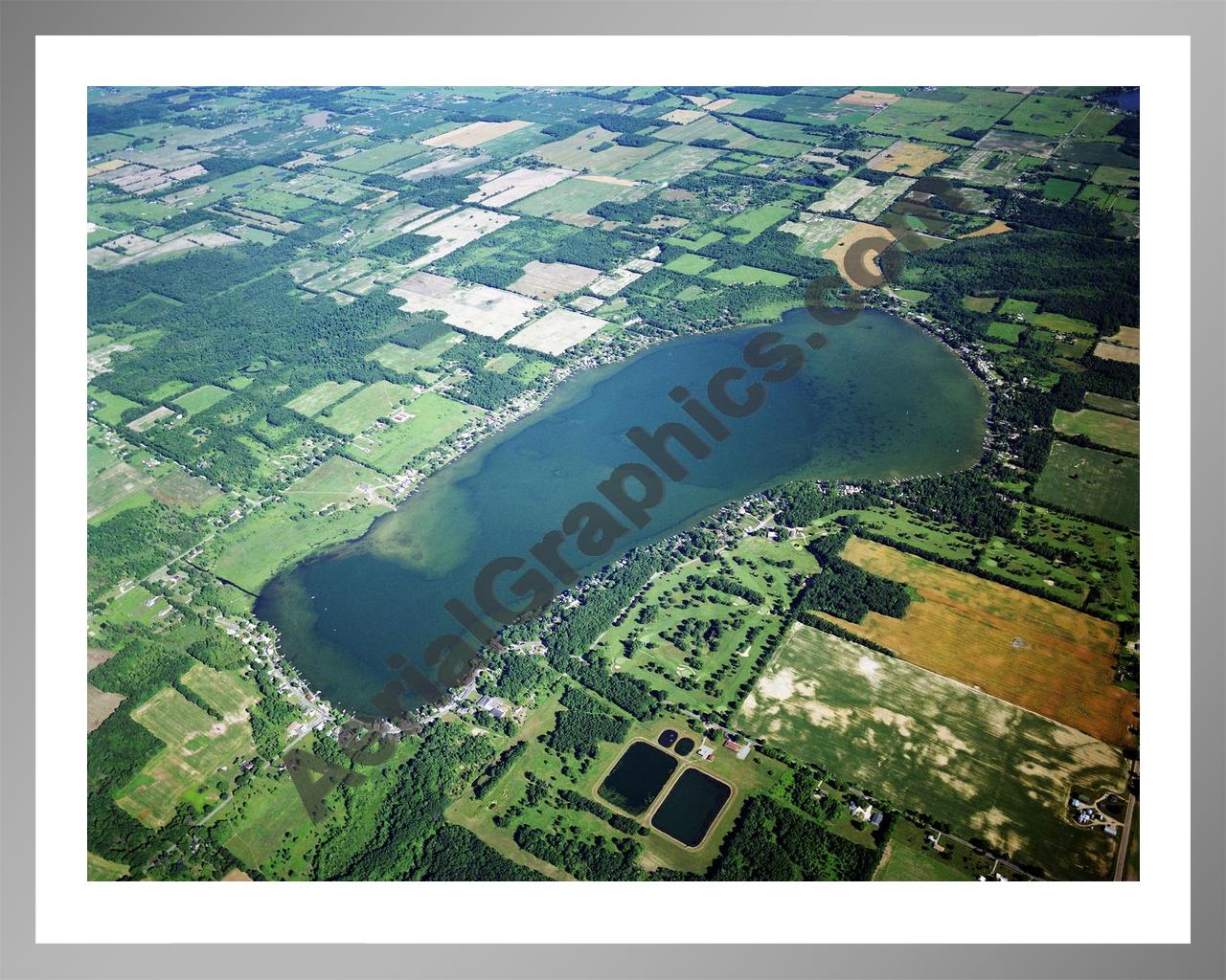 Aerial image of [5476] Duck Lake in Calhoun, MI with Silver Metal frame