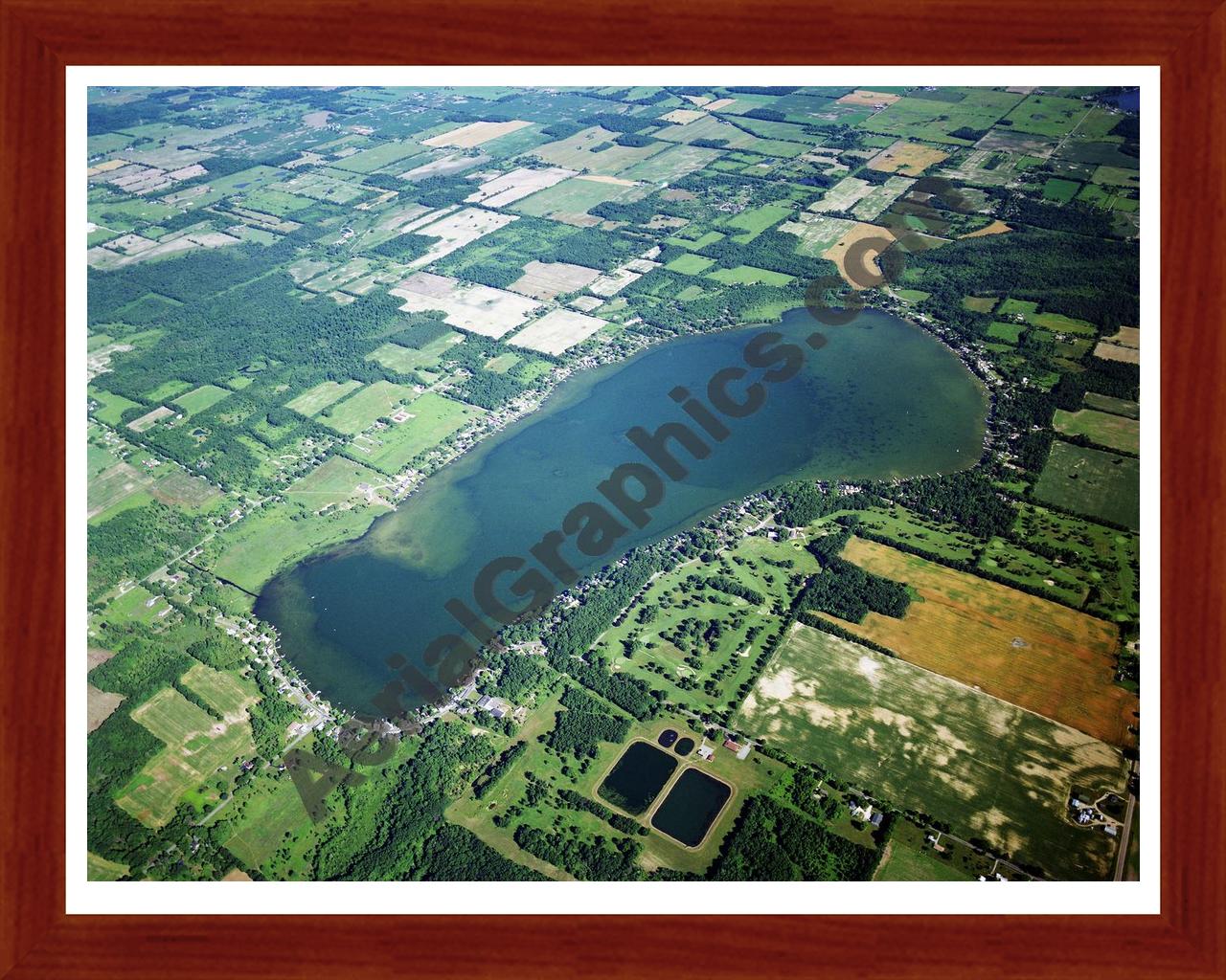 Aerial image of [5476] Duck Lake in Calhoun, MI with Cherry Wood frame