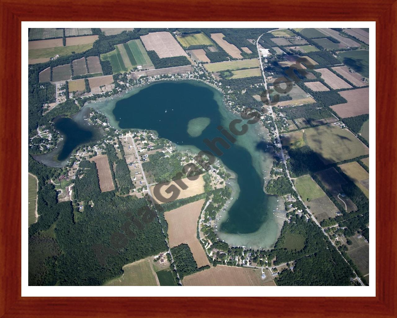 Aerial image of [5477] Fishers Lake in St Joseph, MI with Cherry Wood frame