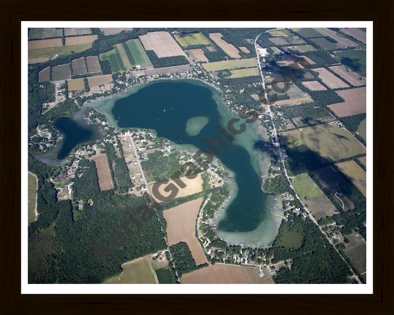 Aerial image of [5477] Fishers Lake in St Joseph, MI with Black Wood frame