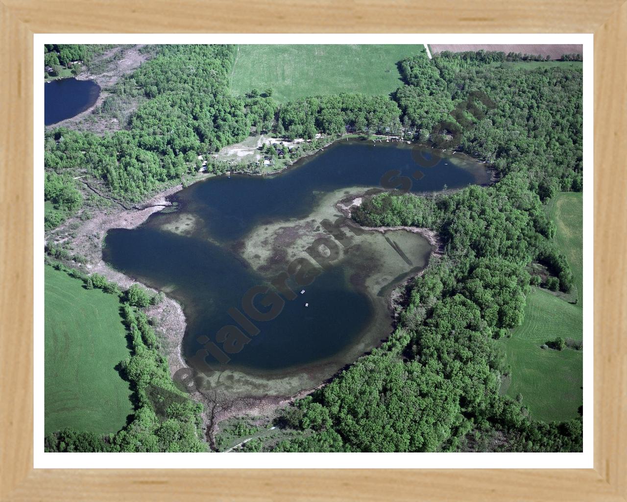 Aerial image of [548] Middle Lake in Kent, MI with Natural Wood frame