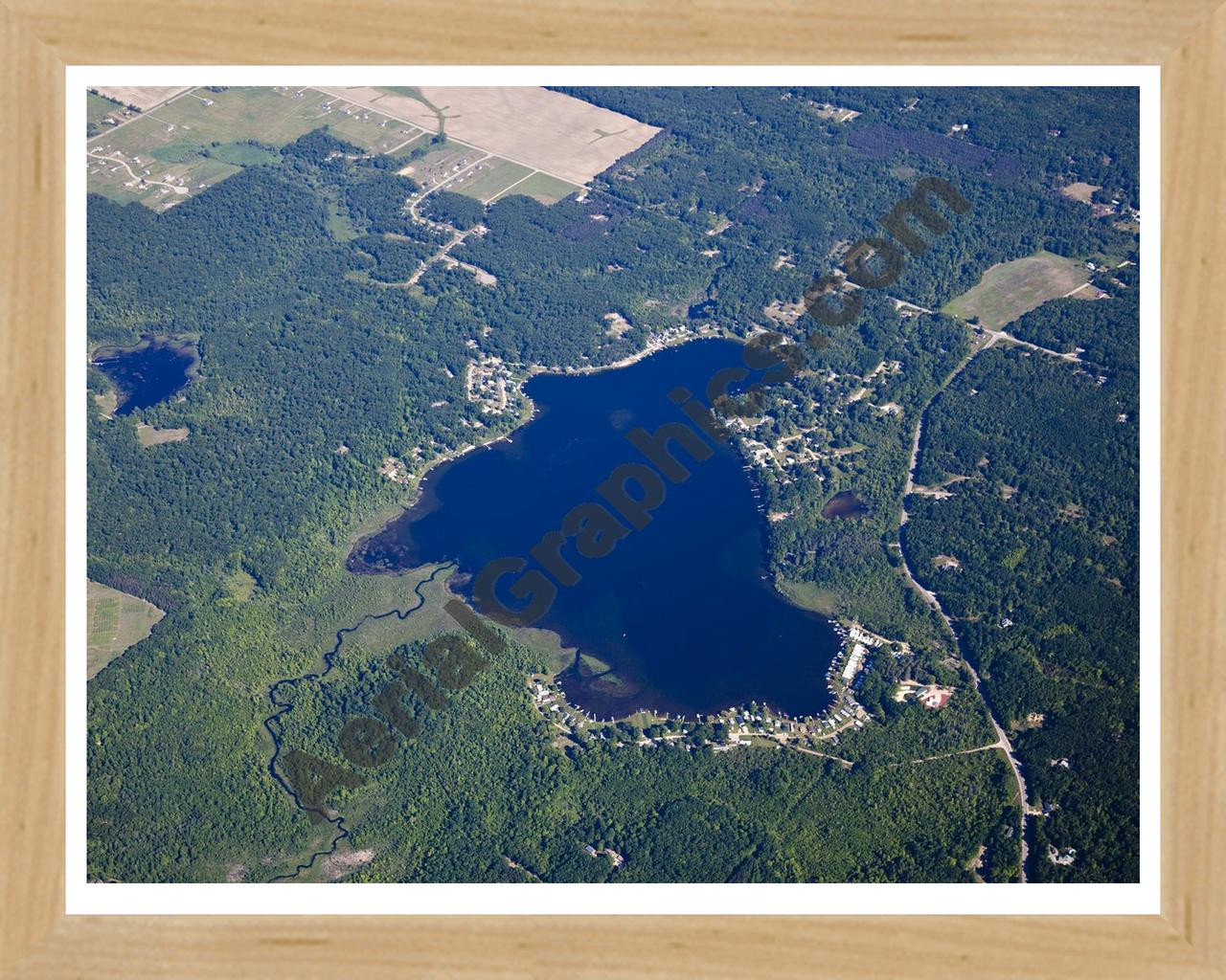 Aerial image of [5501] Little Whitefish Lake in Montcalm, MI with Natural Wood frame