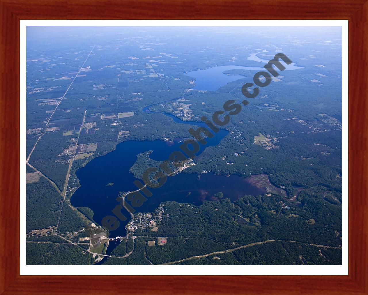 Aerial image of [5503] Croton Hardy Dam in Newaygo, MI with Cherry Wood frame