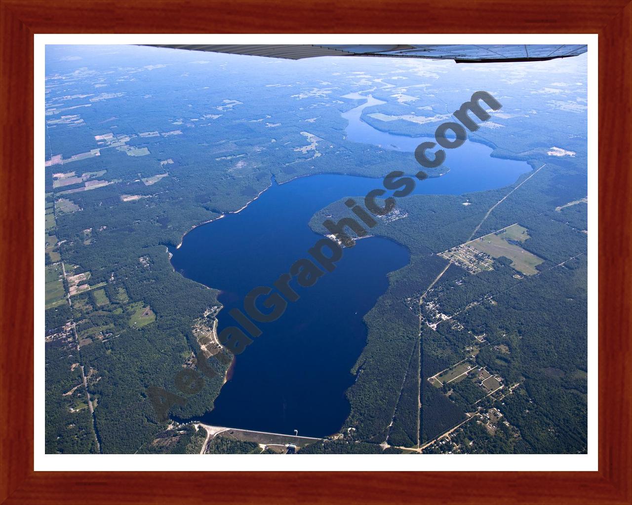 Aerial image of [5504] Hardy Dam Pond in Newaygo, MI with Cherry Wood frame