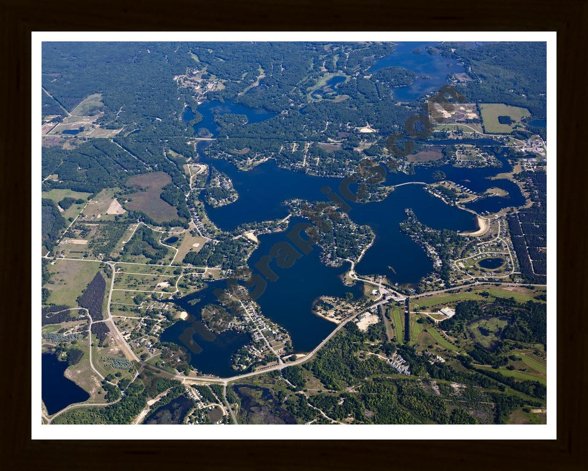 Aerial image of [5505] Canadian Lakes in Mecosta, MI with Black Wood frame