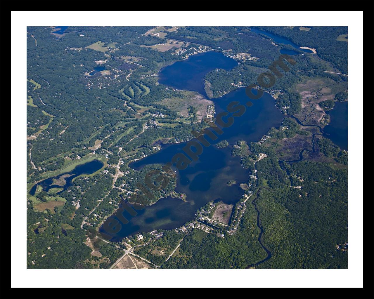 Aerial image of [5506] Lake Mecosta and Round Lake in Mecosta, MI with Black Metal frame