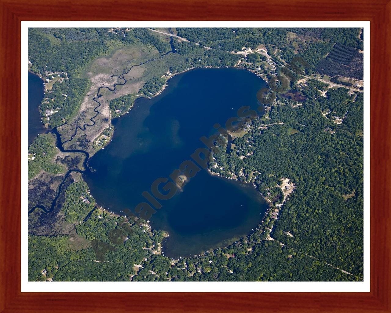 Aerial image of [5507] Blue Lake in Mecosta, MI with Cherry Wood frame