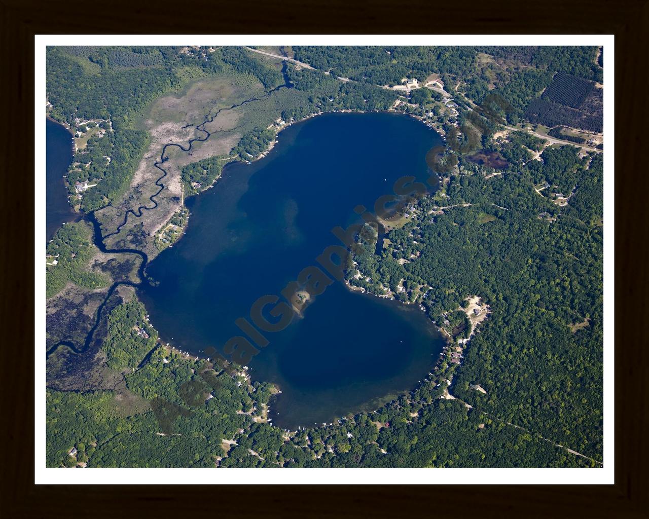 Aerial image of [5507] Blue Lake in Mecosta, MI with Black Wood frame