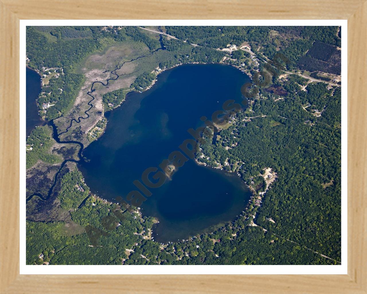 Aerial image of [5507] Blue Lake in Mecosta, MI with Natural Wood frame