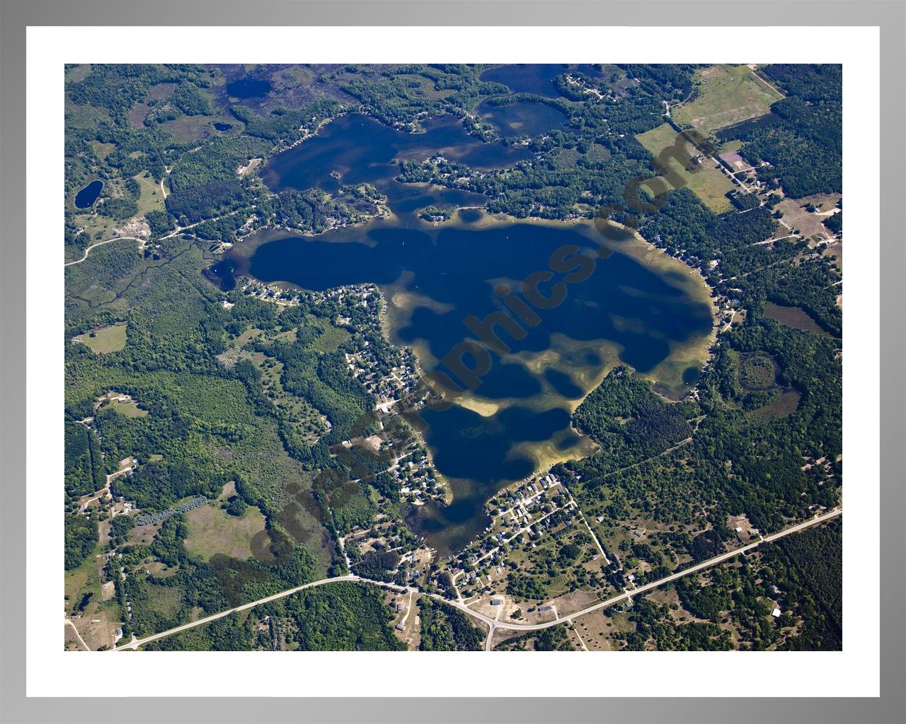 Aerial image of [5508] Horsehead Lake in Mecosta, MI with Silver Metal frame