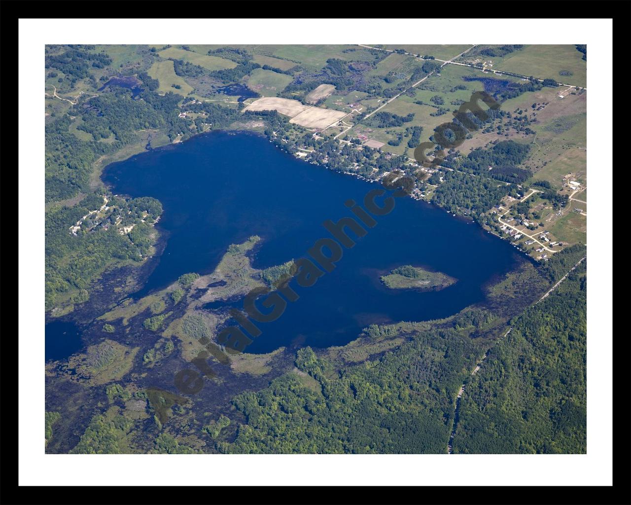 Aerial image of [5509] Jehnsen Lake in Mecosta, MI with Black Metal frame