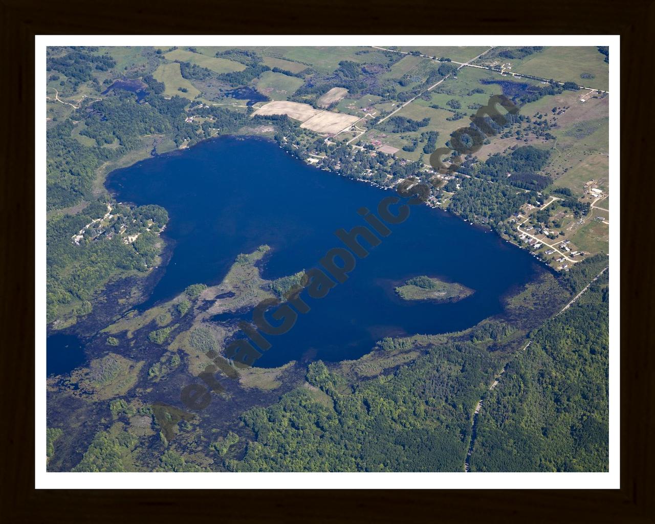 Aerial image of [5509] Jehnsen Lake in Mecosta, MI with Black Wood frame