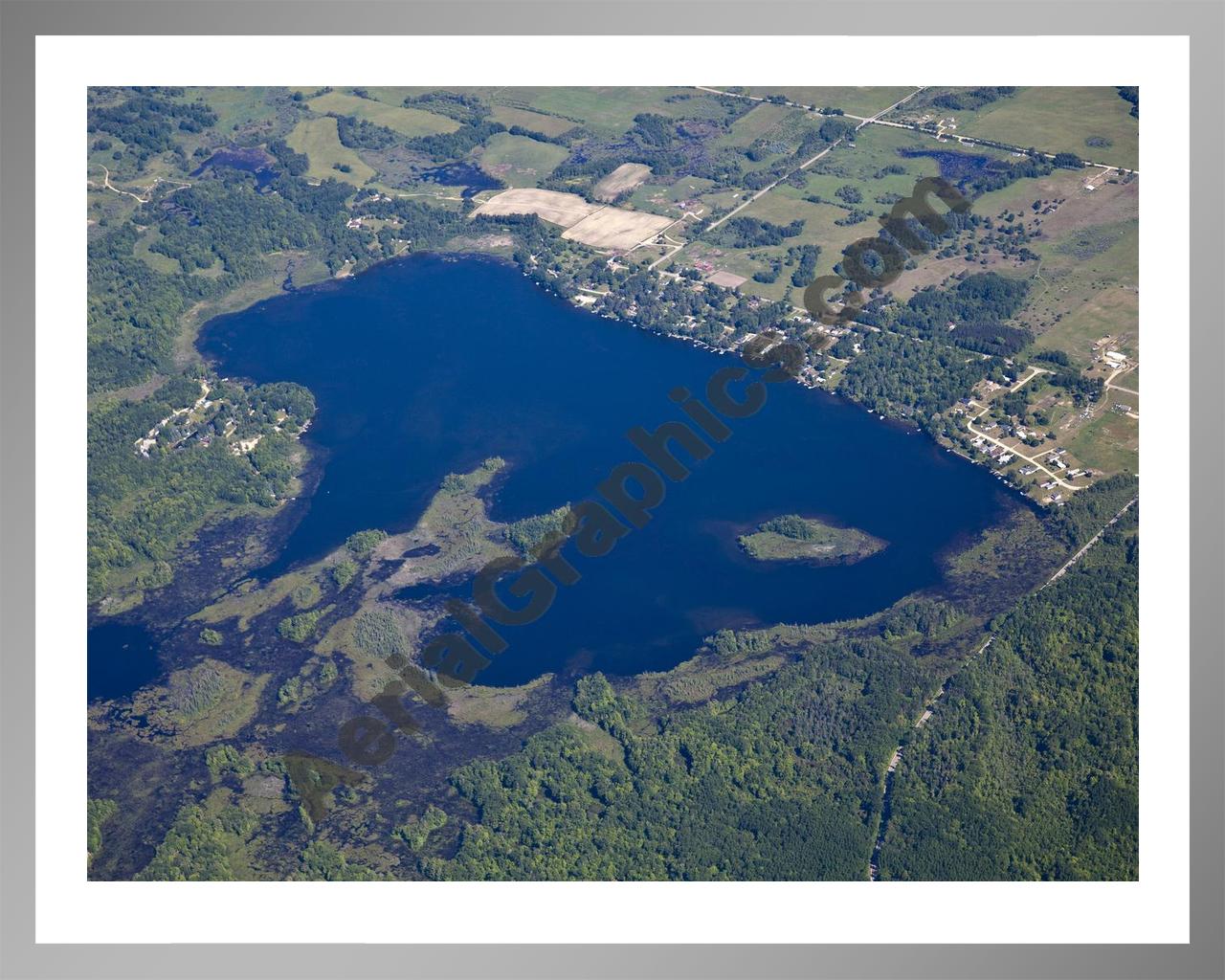 Aerial image of [5509] Jehnsen Lake in Mecosta, MI with Silver Metal frame