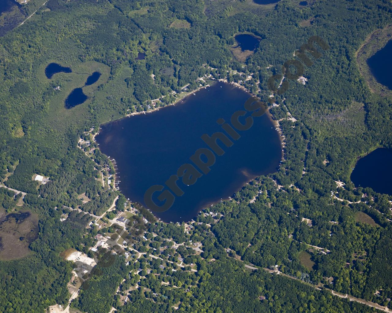 Aerial image of [5510] Pretty Lake in Mecosta, MI with Canvas Wrap frame