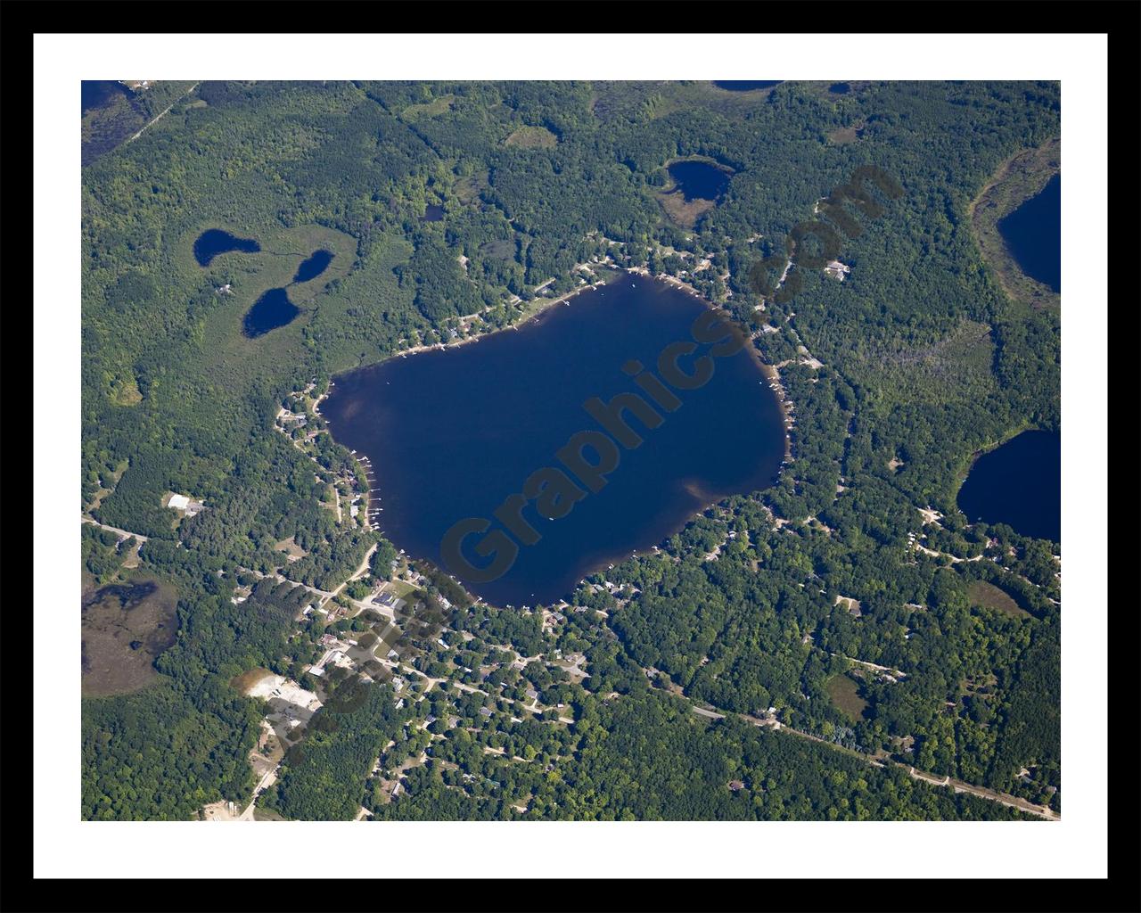 Aerial image of [5510] Pretty Lake in Mecosta, MI with Black Metal frame