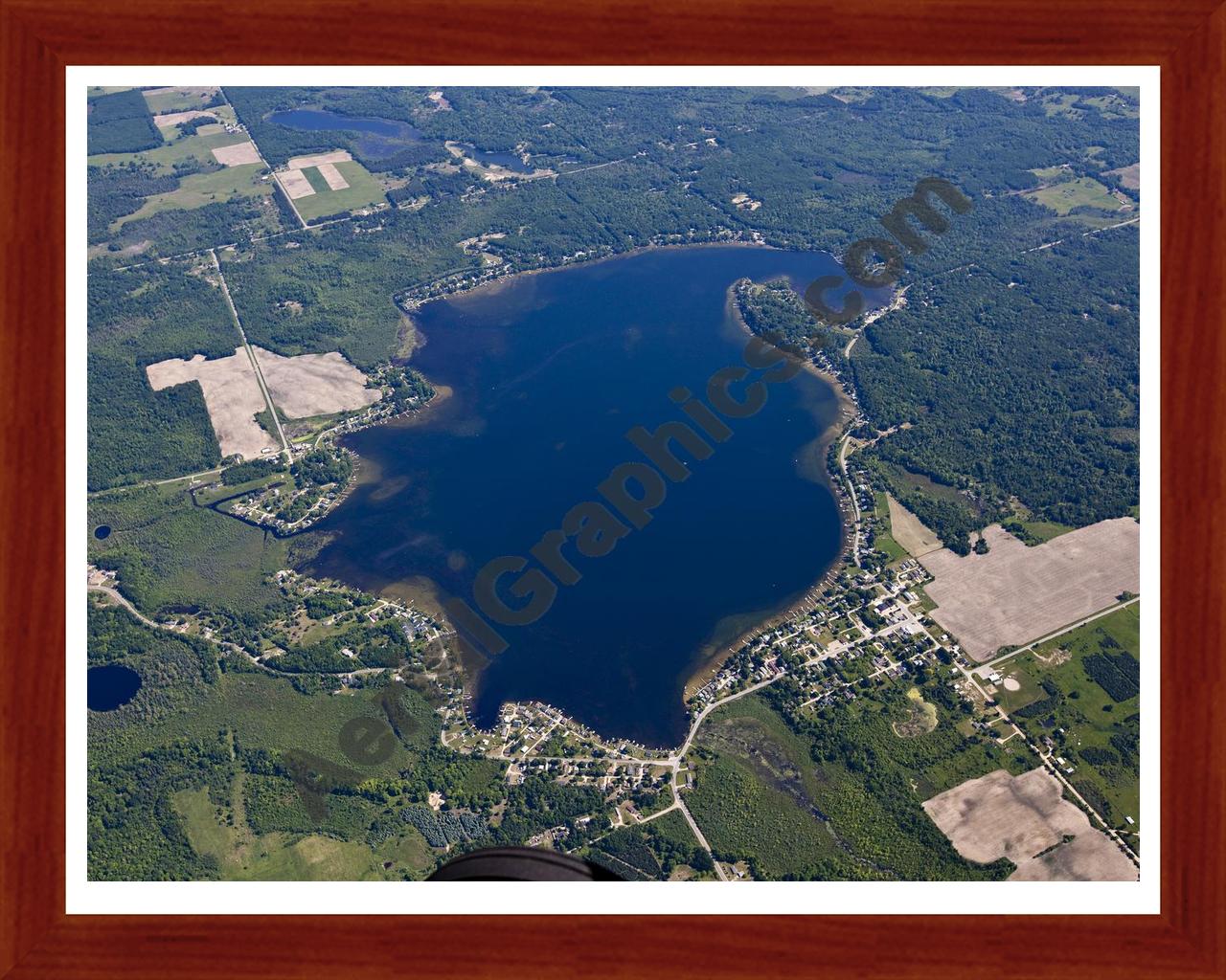 Aerial image of [5512] Chippewa Lake in Mecosta, MI with Cherry Wood frame