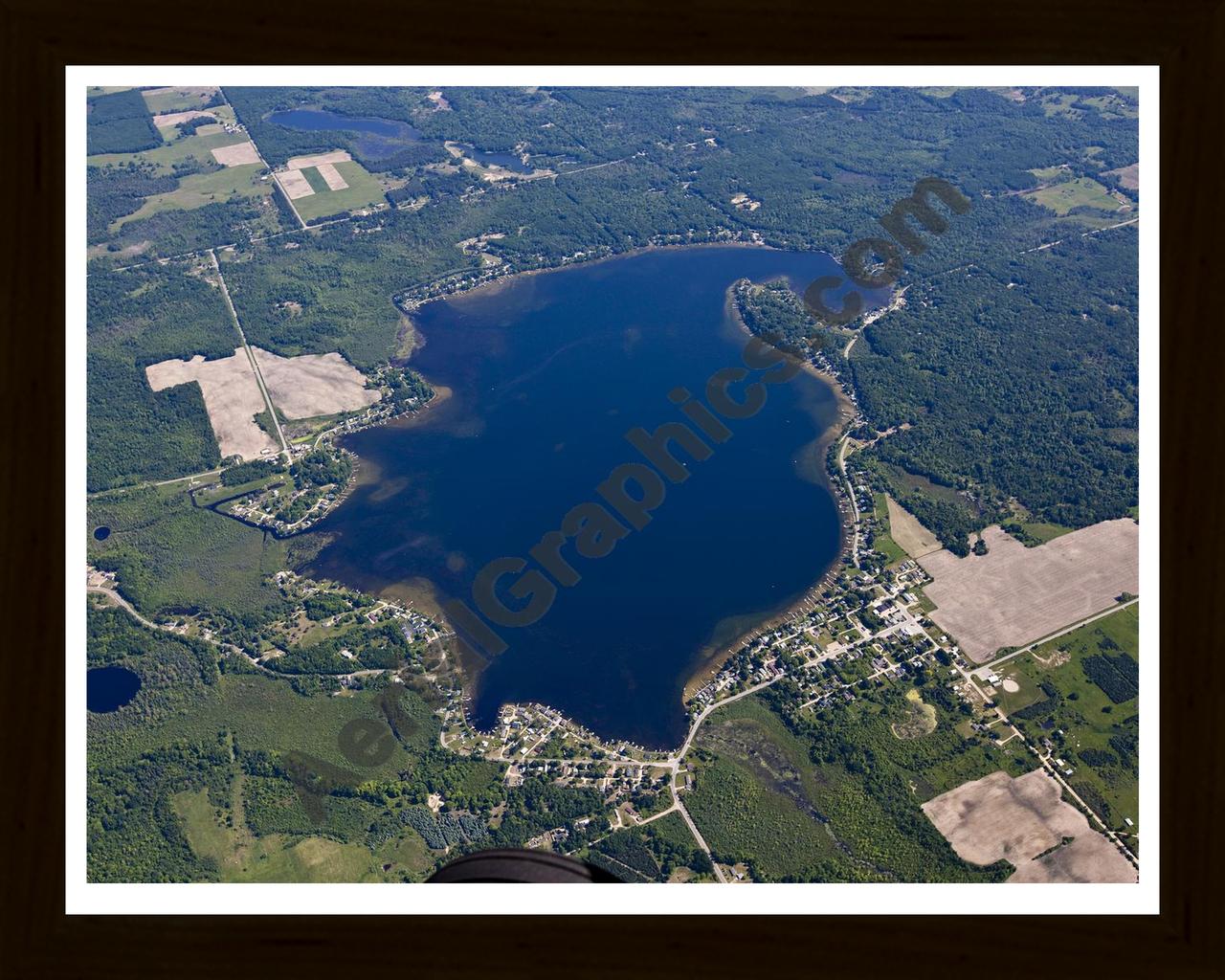 Aerial image of [5512] Chippewa Lake in Mecosta, MI with Black Wood frame