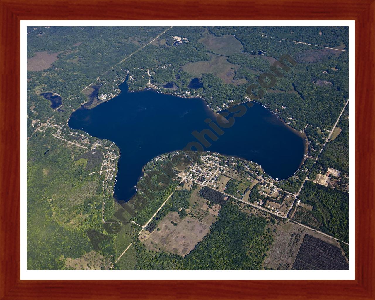 Aerial image of [5513] Eight Point Lake in Clare, MI with Cherry Wood frame