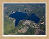 Aerial image of [5513] Eight Point Lake in Clare, MI with Natural Wood frame