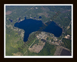 Aerial image of [5513] Eight Point Lake in Clare, MI with Black Wood frame