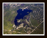 Aerial image of [5514] Hemlock Lake in Clare, MI with Black Wood frame