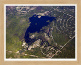 Aerial image of [5514] Hemlock Lake in Clare, MI with Natural Wood frame