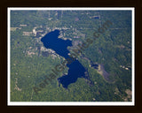 Aerial image of [5516] Lily Lake in Clare, MI with Black Wood frame