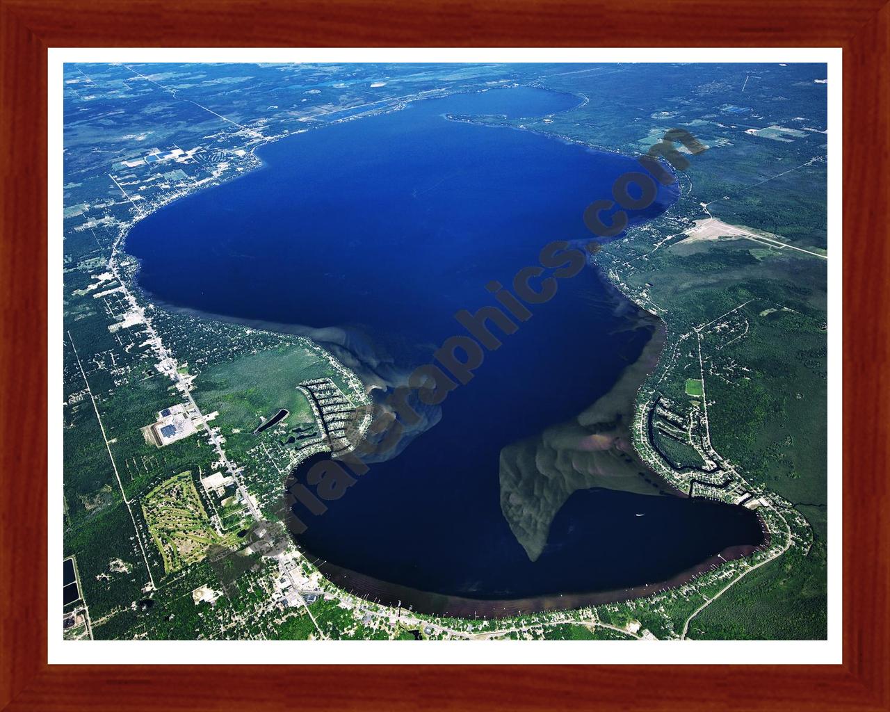 Aerial image of [5517] Houghton Lake (Looking North) in Roscommon, MI with Cherry Wood frame