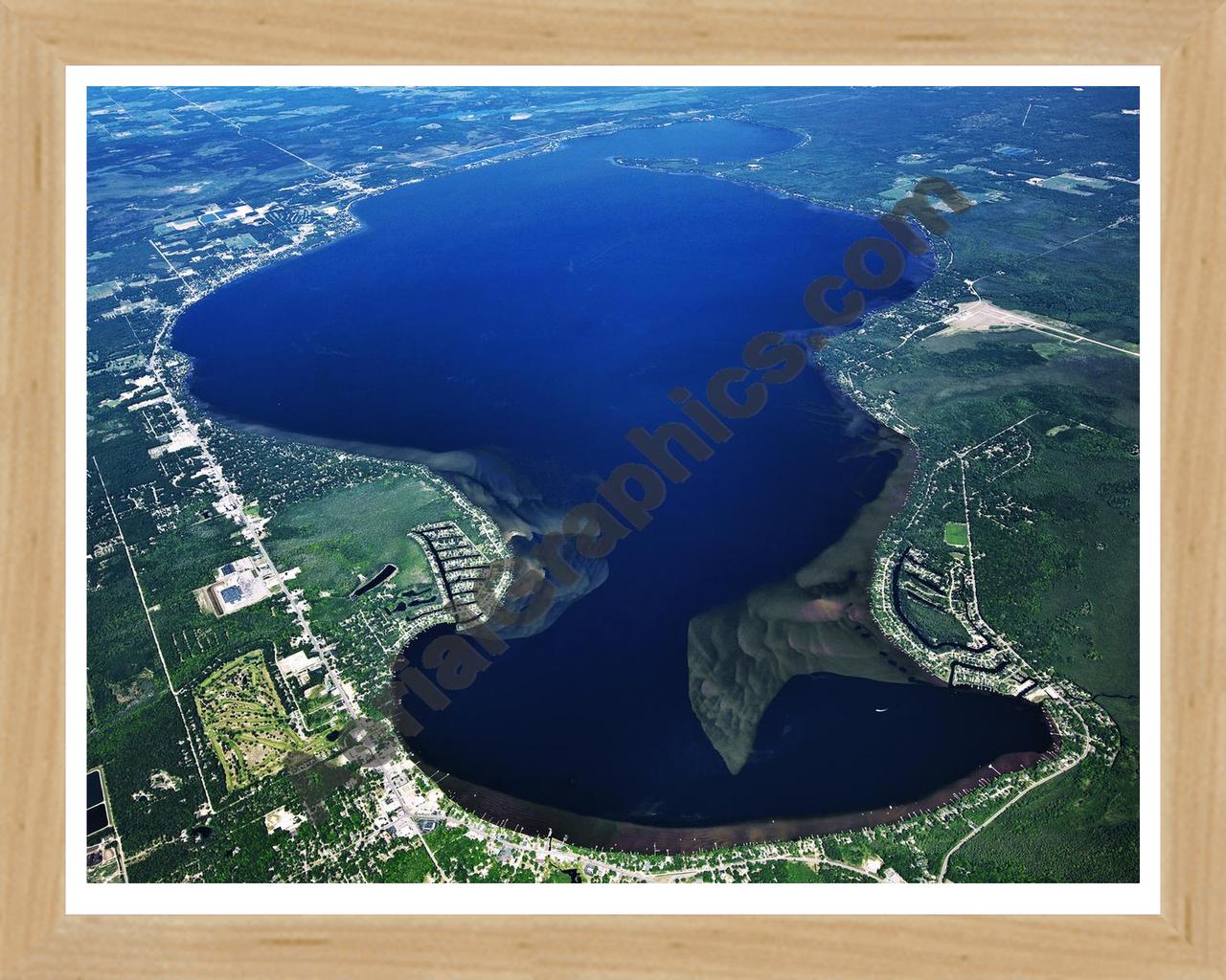 Aerial image of [5517] Houghton Lake (Looking North) in Roscommon, MI with Natural Wood frame