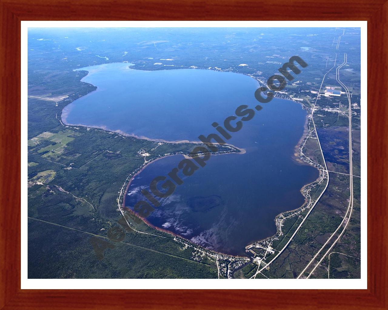 Aerial image of [5518] Houghton Lake (Looking South) in Roscommon, MI with Cherry Wood frame