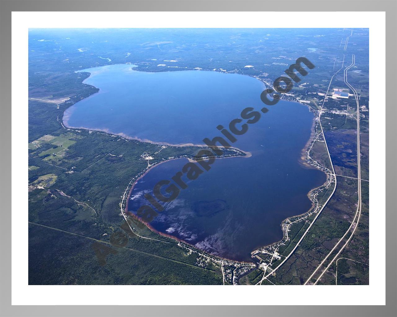 Aerial image of [5518] Houghton Lake (Looking South) in Roscommon, MI with Silver Metal frame