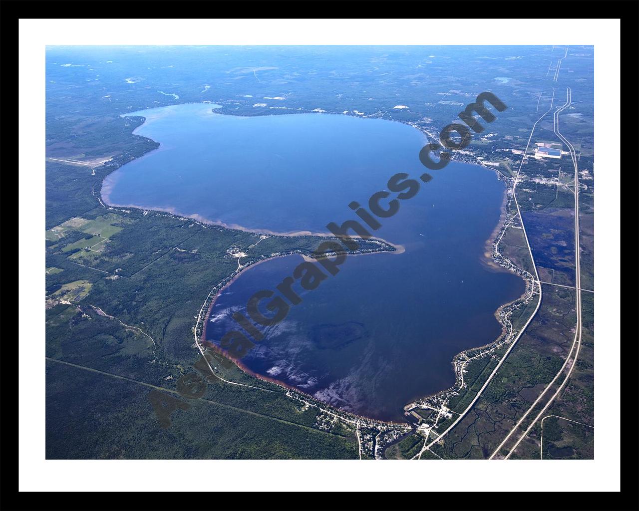 Aerial image of [5518] Houghton Lake (Looking South) in Roscommon, MI with Black Metal frame