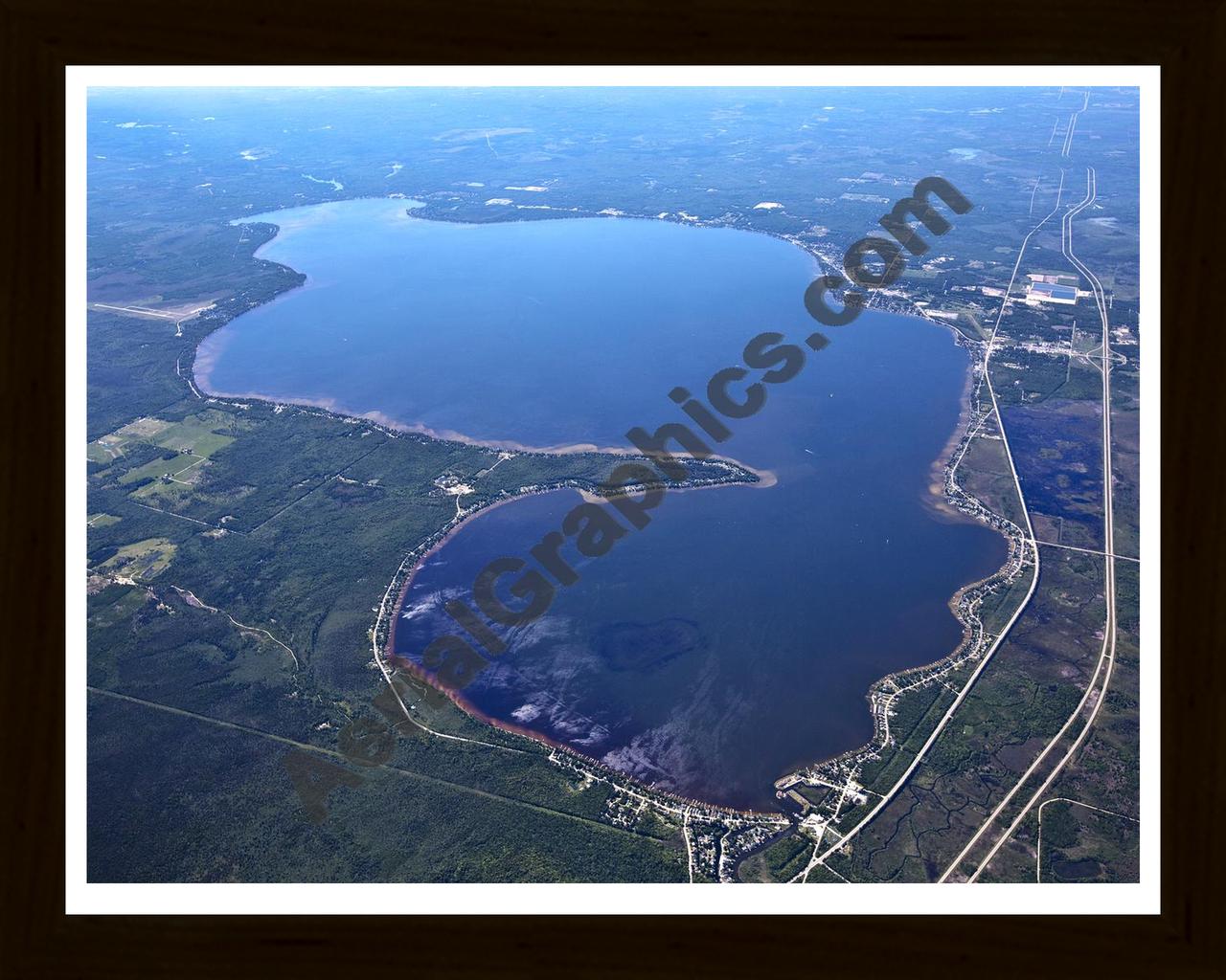 Aerial image of [5518] Houghton Lake (Looking South) in Roscommon, MI with Black Wood frame