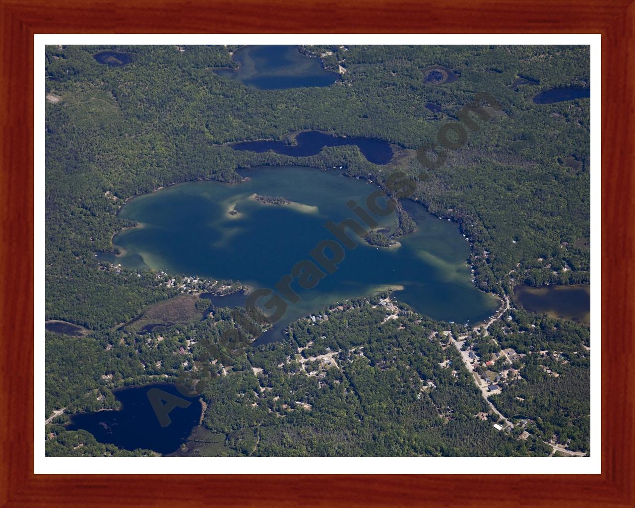 Aerial image of [5523] Clear Lake in Ogemaw, MI with Cherry Wood frame