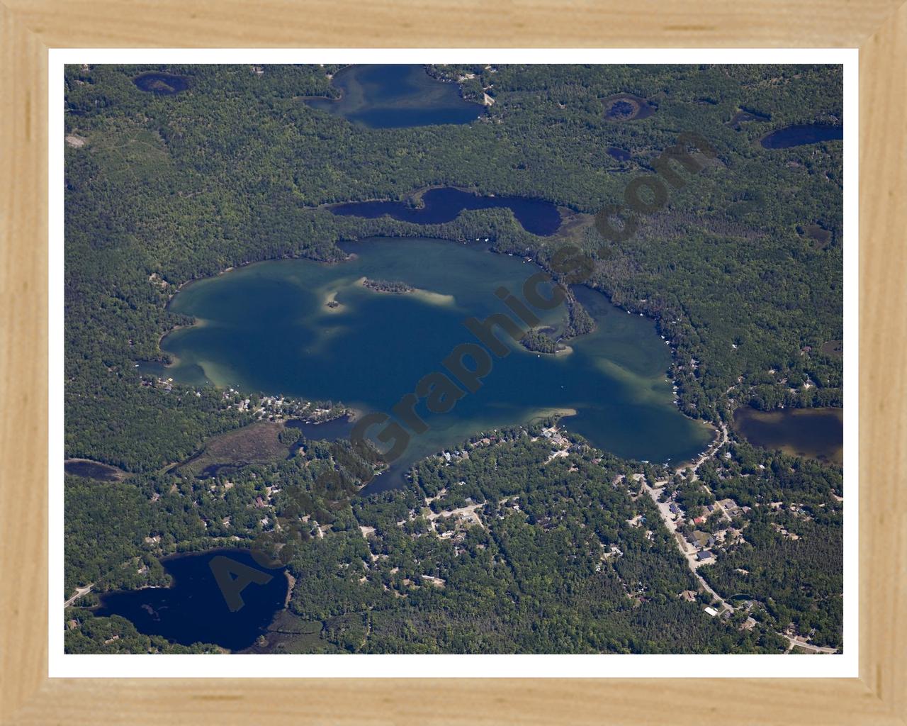 Aerial image of [5523] Clear Lake in Ogemaw, MI with Natural Wood frame