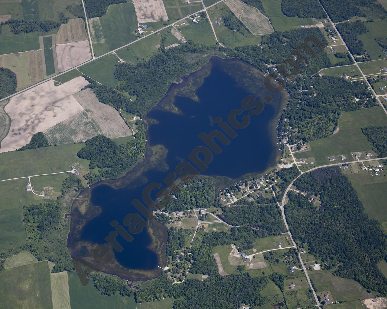 Aerial image of [5524] Peach Lake in Ogemaw, MI with Canvas Wrap frame