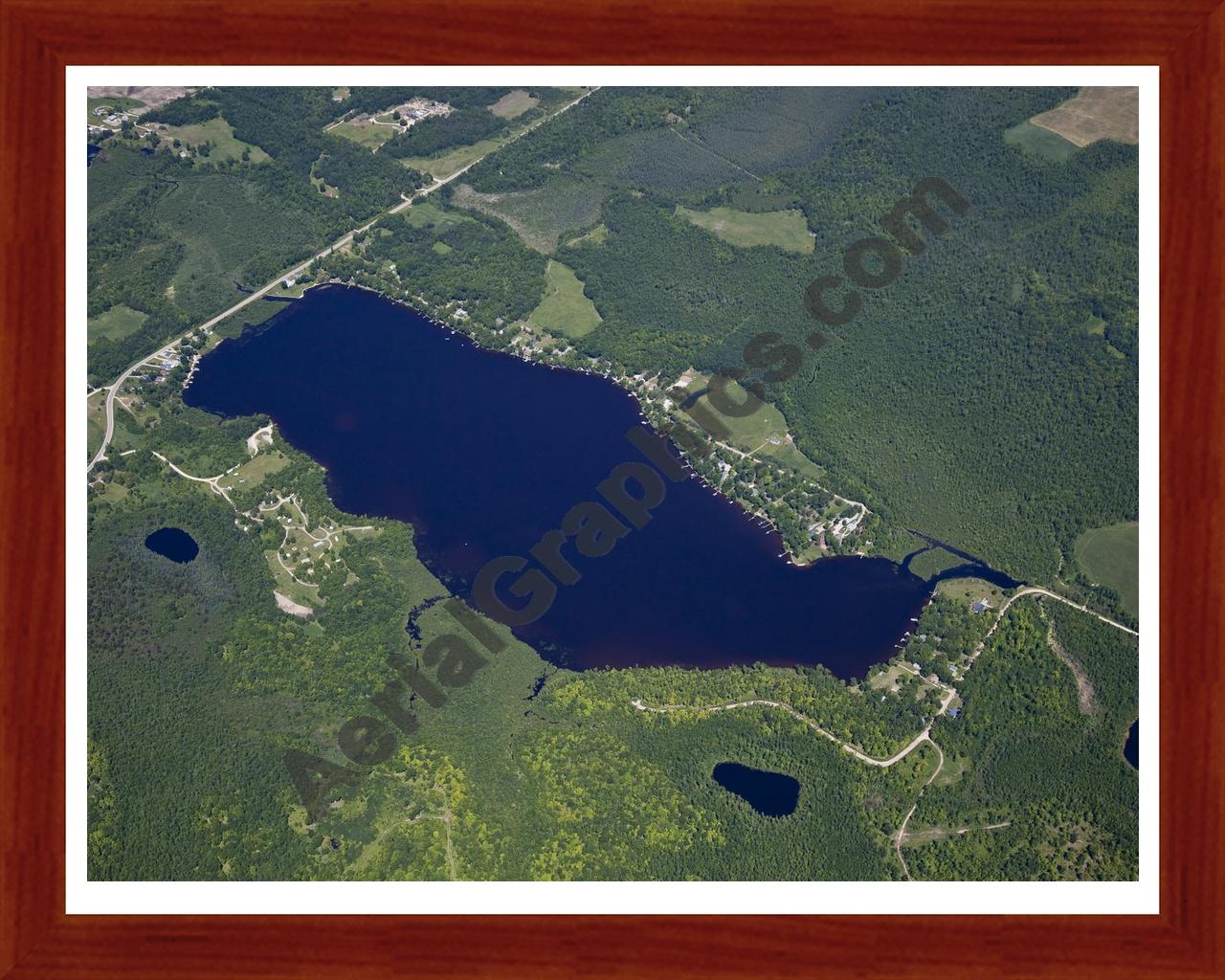 Aerial image of [5526] Hardwood Lake in Ogemaw, MI with Cherry Wood frame