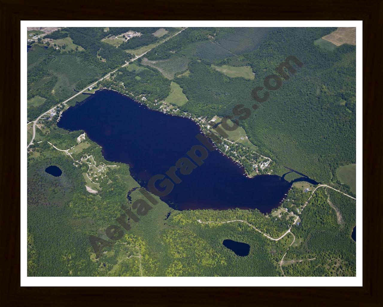 Aerial image of [5526] Hardwood Lake in Ogemaw, MI with Black Wood frame