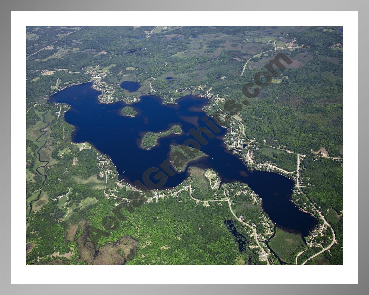 Aerial image of [5528] Sage Lake in Ogemaw, MI with Silver Metal frame