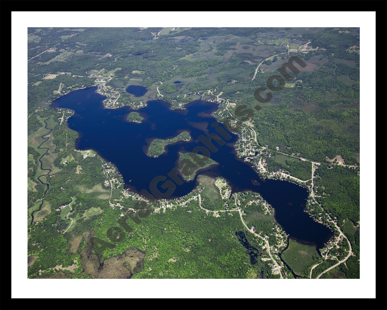 Aerial image of [5528] Sage Lake in Ogemaw, MI with Black Metal frame