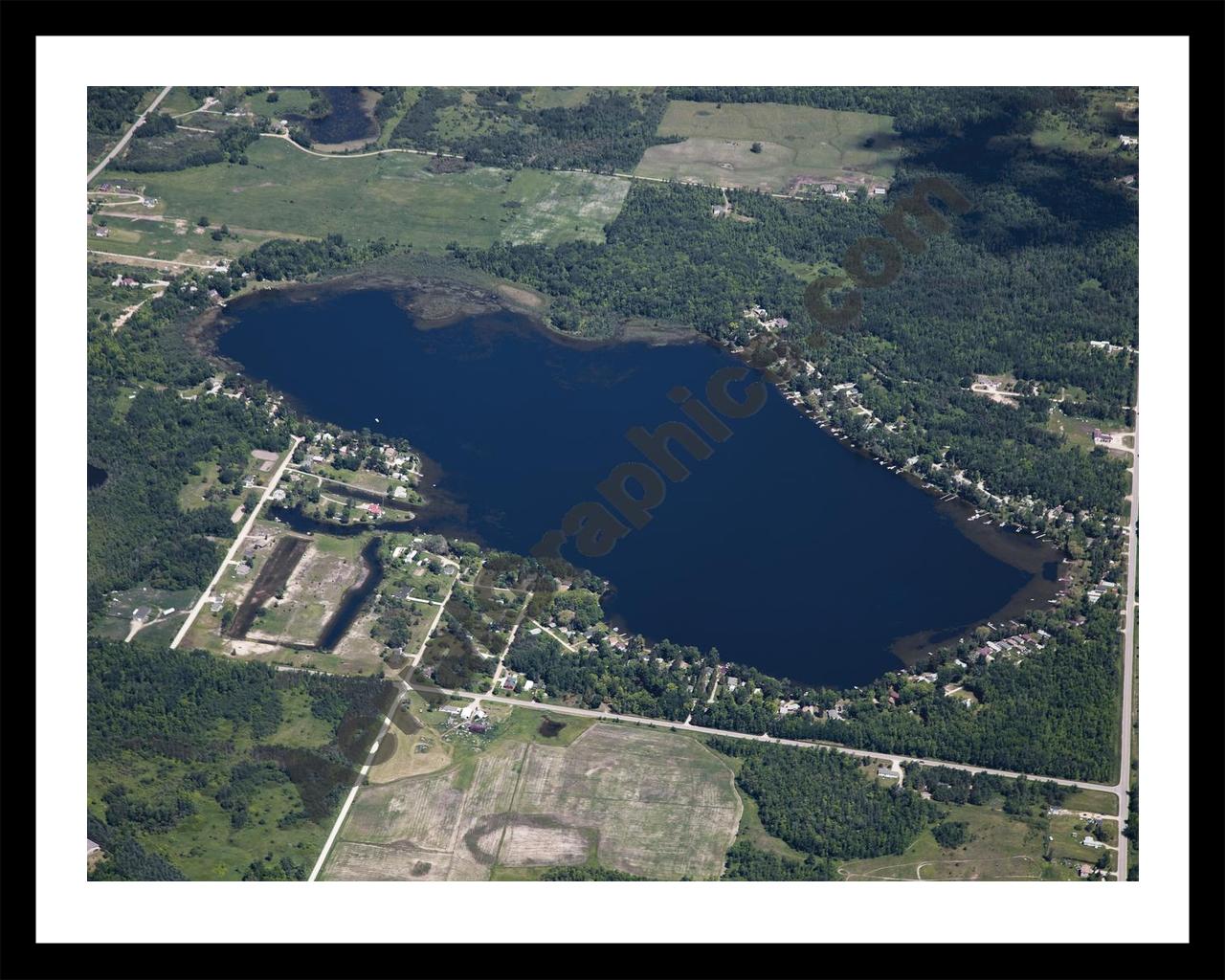 Aerial image of [5529] North Dease Lake in Ogemaw, MI with Black Metal frame