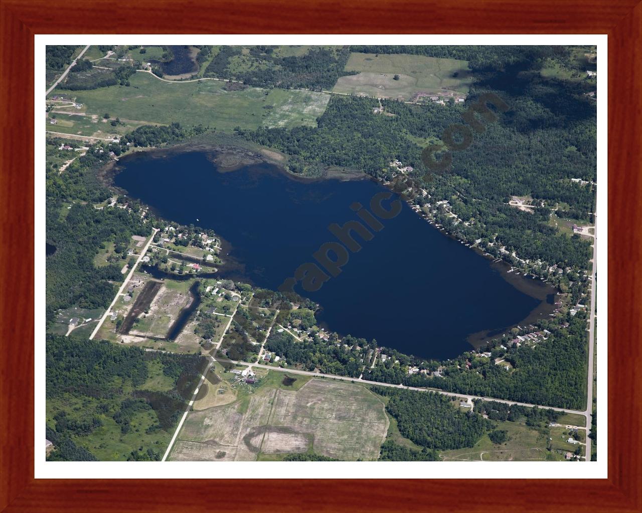 Aerial image of [5529] North Dease Lake in Ogemaw, MI with Cherry Wood frame