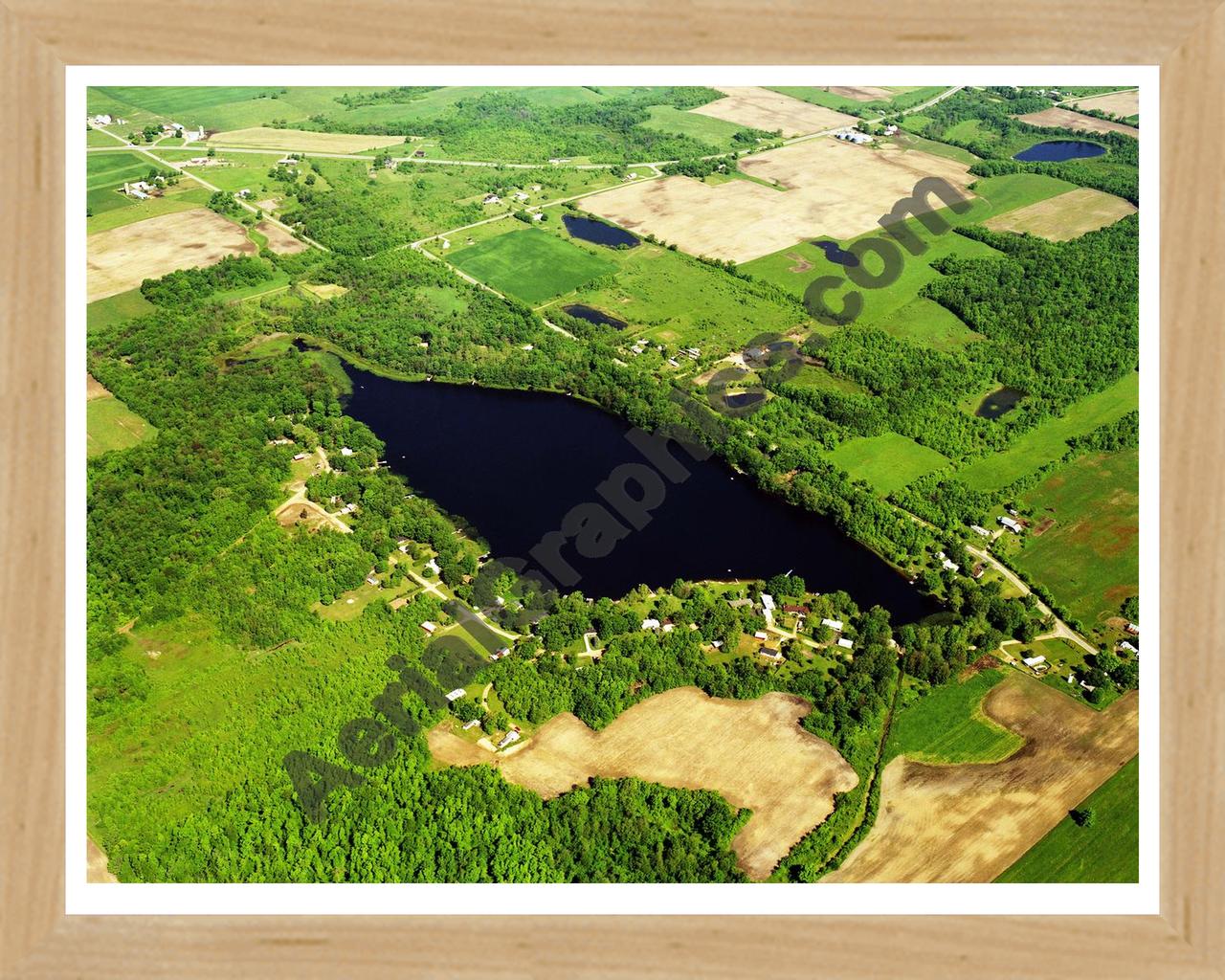 Aerial image of [552] Minkler Lake in Allegan, MI with Natural Wood frame