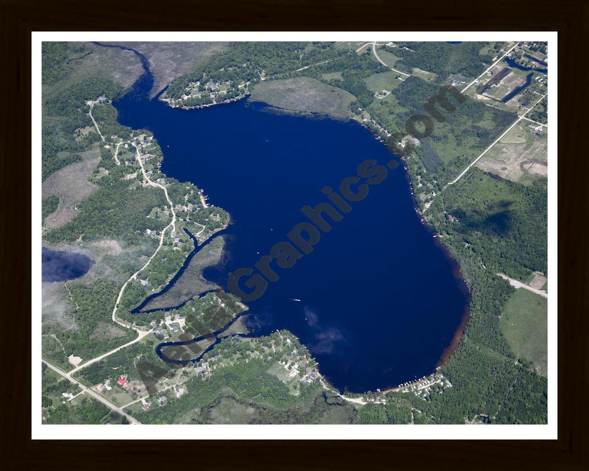 Aerial image of [5530] South Dease Lake in Ogemaw, MI with Black Wood frame