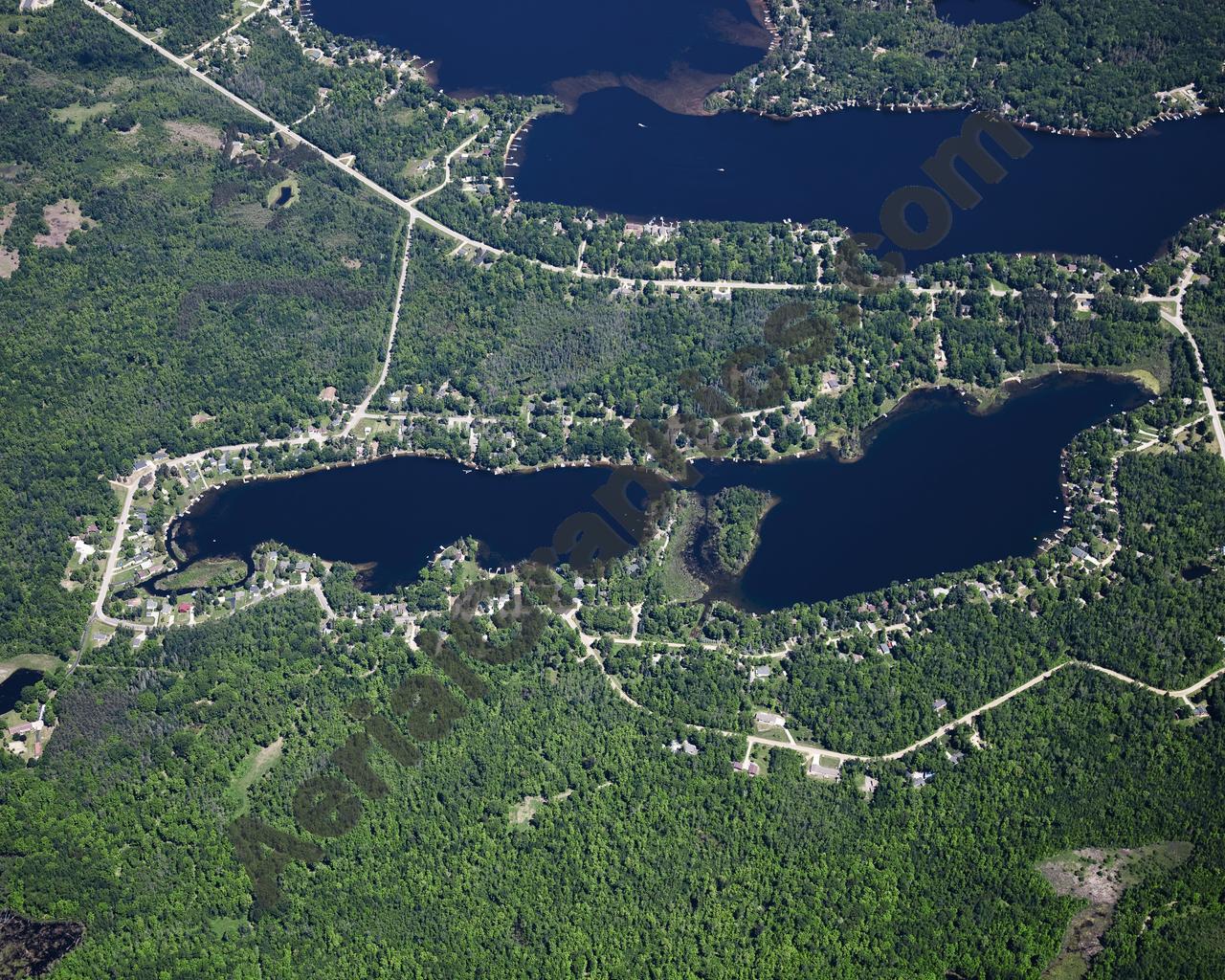 Aerial image of [5531] Little Long Lake in Iosco, MI with Canvas Wrap frame