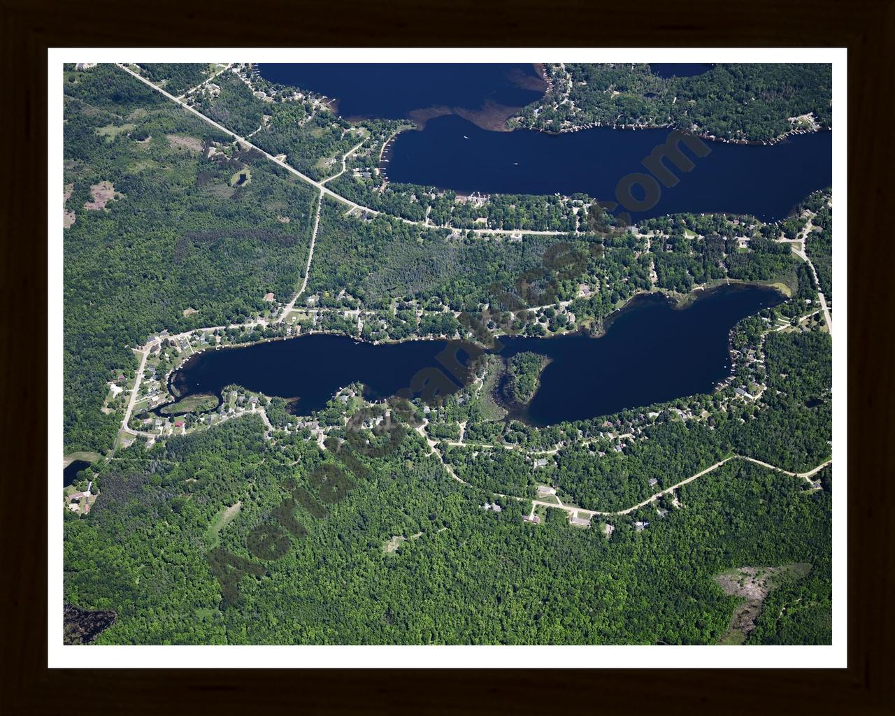 Aerial image of [5531] Little Long Lake in Iosco, MI with Black Wood frame